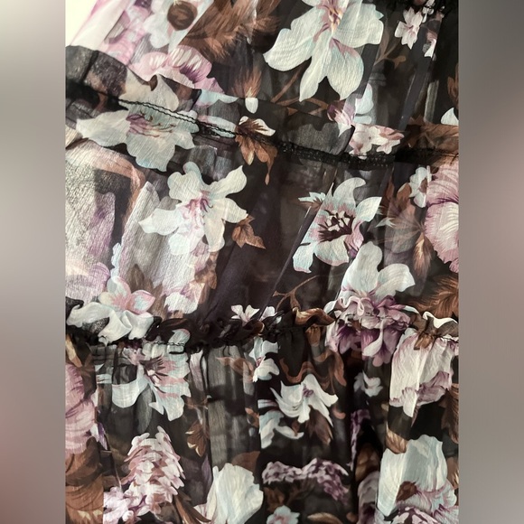 Beulah Style Sheer Floral Purple Tiered Ruffled Trim Long Dress (Sz Large) - Picture 10 of 14